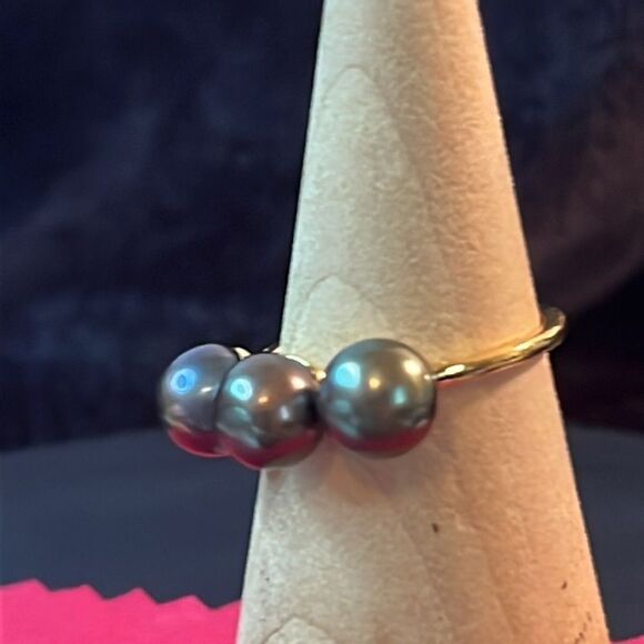 Peacock Pearl 3 Stone Ring 14kYG over 925 silver 9 - Picture 10 of 15
